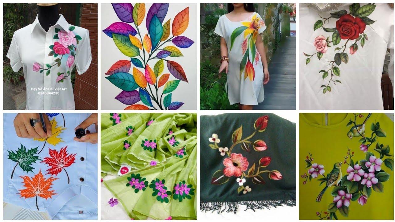 indian fabric painting dress designs Poppies on a handloom cotton dress., A silk paint renderation for a bright bloom on a white background., Product - a long dress or kurta in premium handloom cotton fabric., Size -large