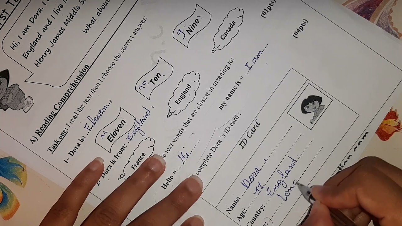 اختبار الفصل الأول لغة إنجليزية سنة أولى متوسط.