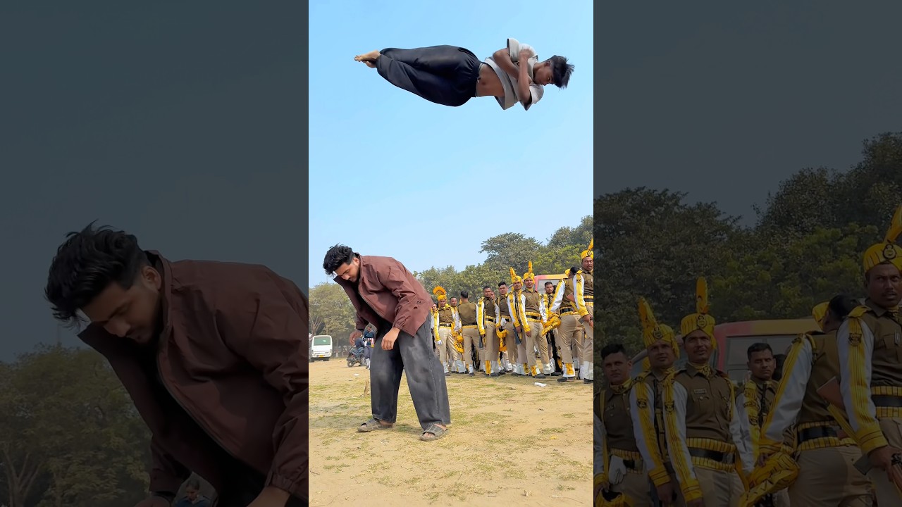 Itna Uper Dekh😱Police Shocked Hogye😰 #youtubeshorts #talentedboystunt #viraljump #flip