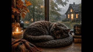 Sleeping Cat | 8 hours | Fall Vibes | Rainy Day | Peaceful Ambience | Background Music | Soft Piano