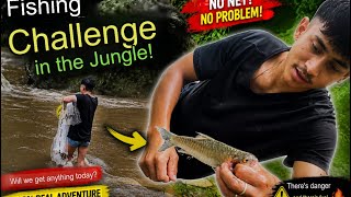 Jungle Fishing Challenge! No Net, No Problem 🎣🌿 #JungleFishing #FishingChallenge #SurvivalVlog  😱
