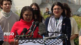 WATCH: Reps. Tlaib and Bush hold briefing with GWU students after police end proPalestinian protest