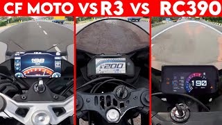 CF MOTO 450SR VS R3 VS RC 390 | 0 TO 100 | TOPSPEED !!!