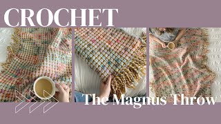 Magnus Throw, easy crochet blanket pattern with no ends to weave in, block stitch blanket