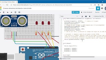 C Sensor ultrasónico de distancia + barra de leds Tinkercad