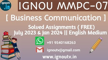 IGNOU MMPC-07 Solved Assignment July 2023 & Jan 2024  [FREE] || IGNOU MBA || IGNOU TV || IGNOU ||