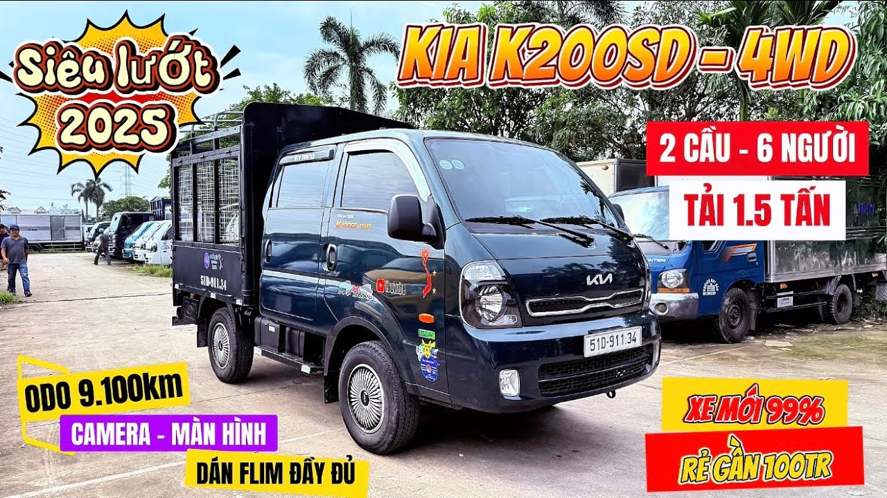 XE TẢI KIA K200SD-4WD SIÊU LƯỚT 2025 | 2 CẦU - 6 CHỖ - 1.4 TẤN | MỚI 99% - ODO 9100km | RẺ GẦN 100Tr