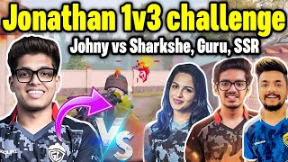 Jonathan vs Sharkshe Guru and SSR 1v3 Tdm challenge 😂 Johny full demotivate them 🇮🇳