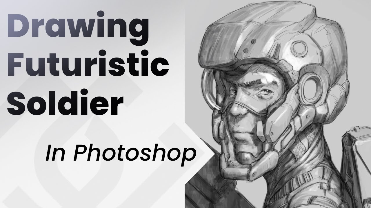 Greyscale futuristic soldier