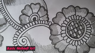 Mehndi design on paper with pencil. Arabic mehndi design. Mehndi design.