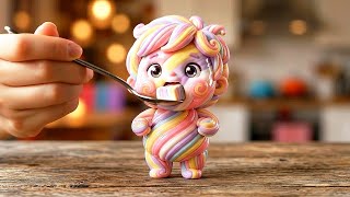 "🌈✨ Cute Baby Swirl Candy Chibi Biting a Spoon 🍬😍 — Ultra Satisfying AI ASMR
