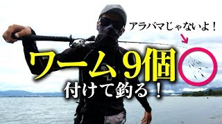 ワーム9個付けたら楽しすぎた【超アラバマリグ バス釣り 琵琶湖 オカッパリ】