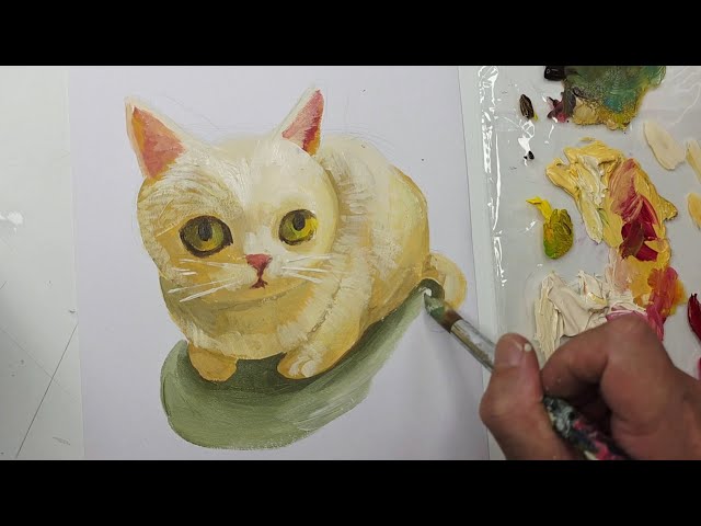 How to paint a cute cat with acrylic壓克力顏料畫可愛小貓 - YouTube