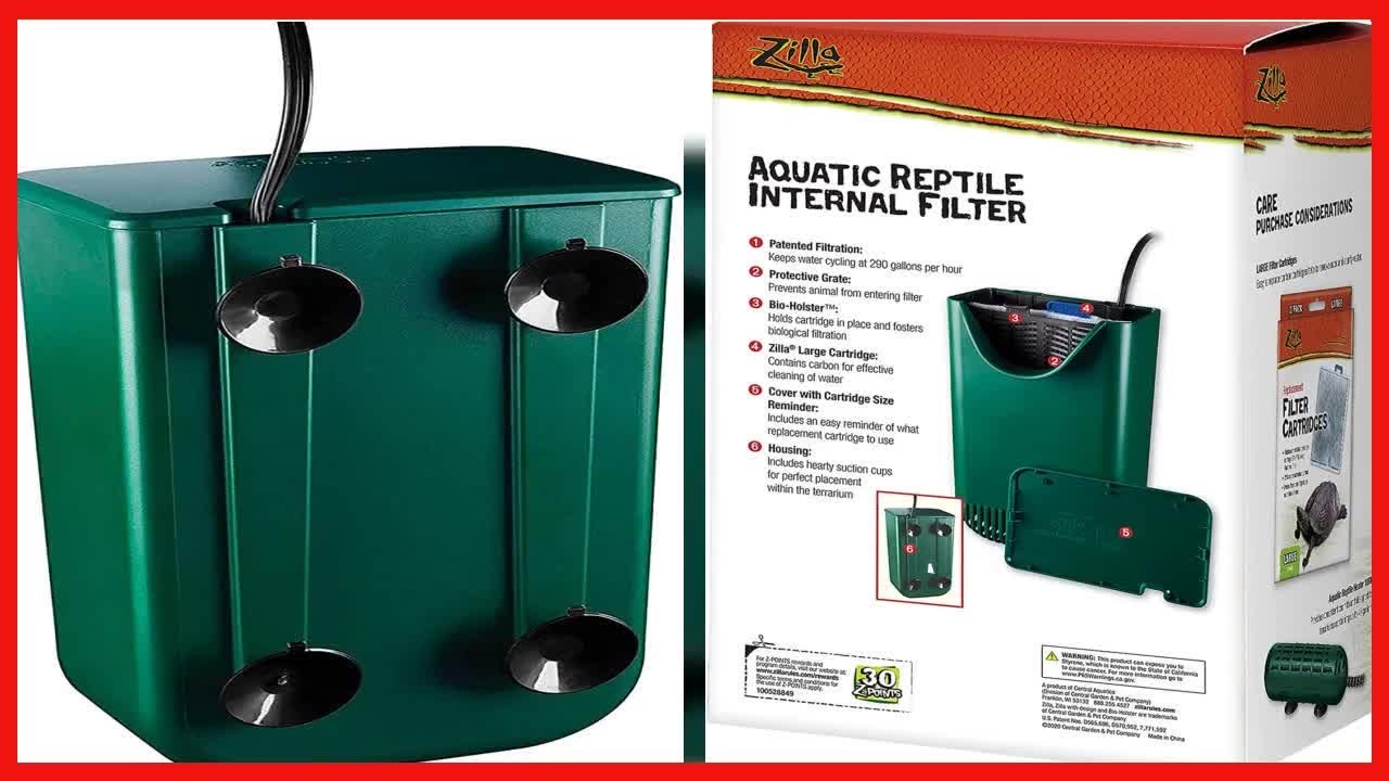 Zilla Aquactic Pet Reptile Internal Water Filter, for Up to 40 Gallons of Water