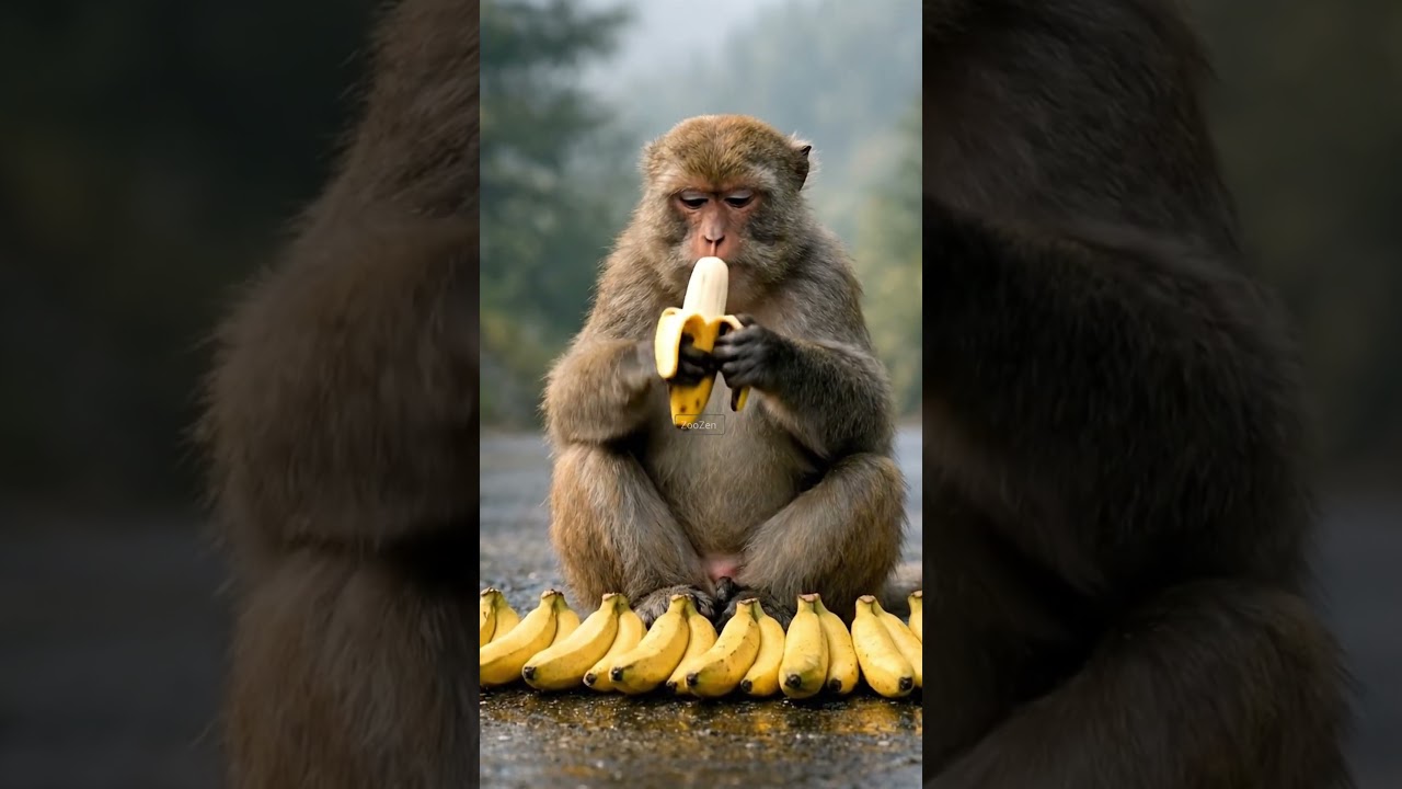 Peaceful ASMR Monkey Eating Banana on Murree Hill Road | 