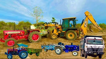 Tractor JCB Machine on Swaraj 963 FE Loading Mud in Trolley Eicher 485 Sonalika 60 Rx #jcb #jcbvideo