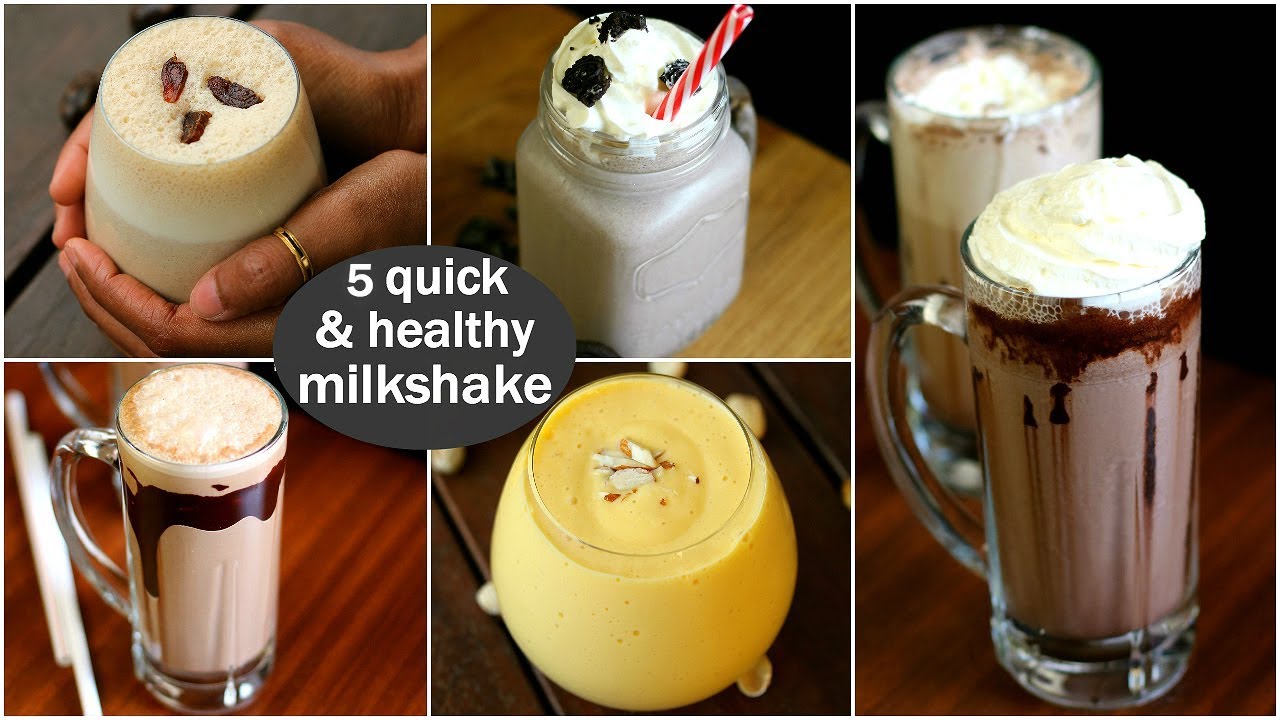 5 quick & healthy milkshake recipes | 5 तरह के स्वस्थ मिल्कशेक 5 मिनट में बनाये | Hebbar | Hebbars Kitchen