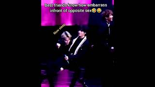 Jimin took backfire revenge from V smartly 🤣 wait for end #bts #shorts bestie embarrass infront 👧