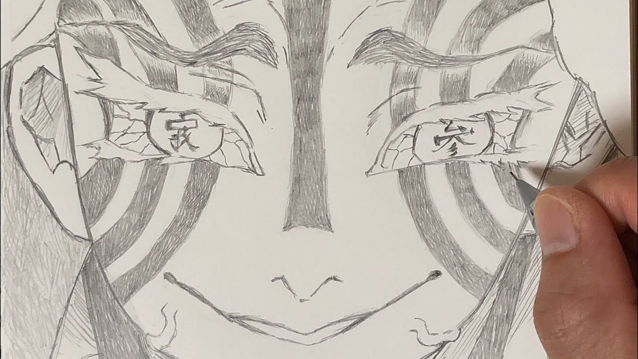 猗窩座 (あかざ) の絵を描く。模写・シャープペン画。鬼滅の刃【DEMON