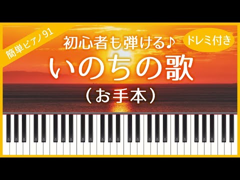 【簡単ピアノ91】【お手本】いのちの歌（竹内まりや）・初心者向け・ドレミ付き