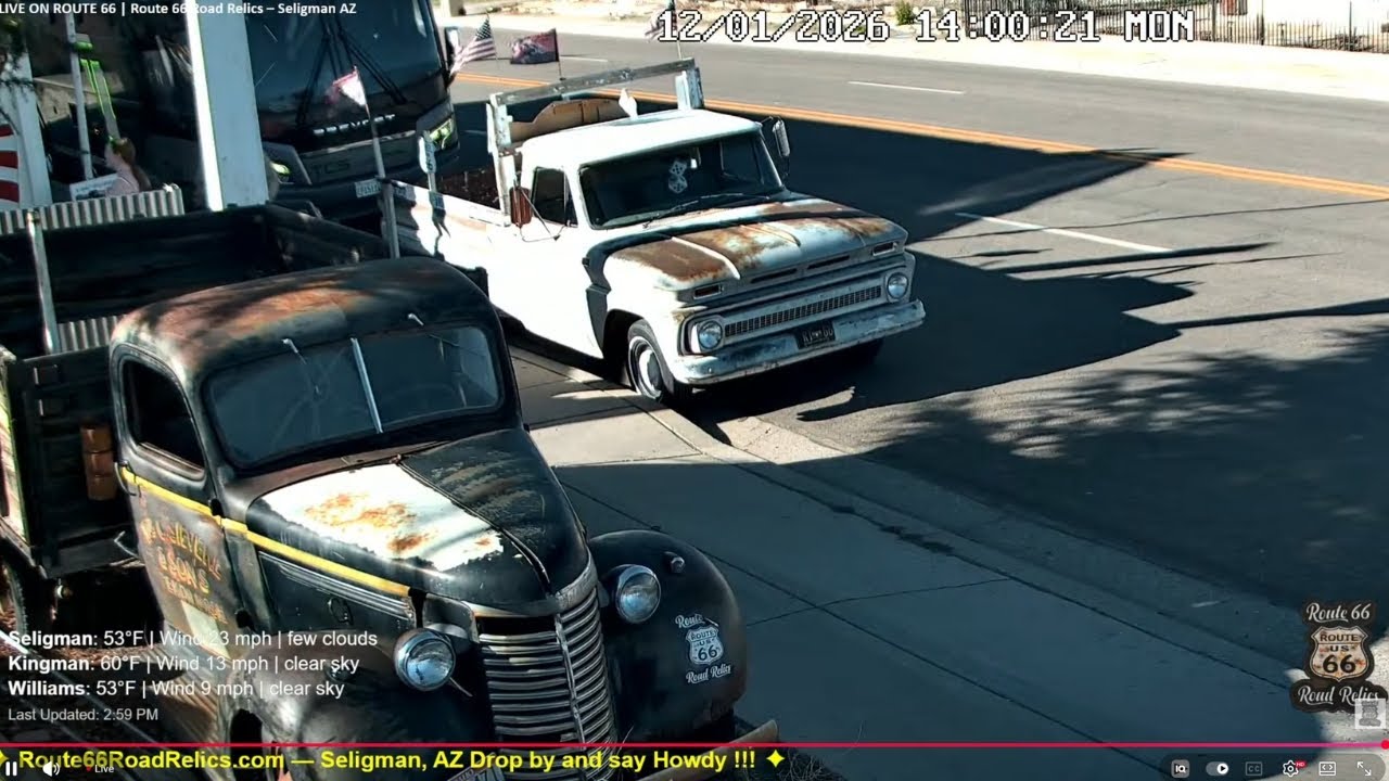 🔴 LIVE Seligman Route 66 Centennial Street Cam at Route 66 Road Relics