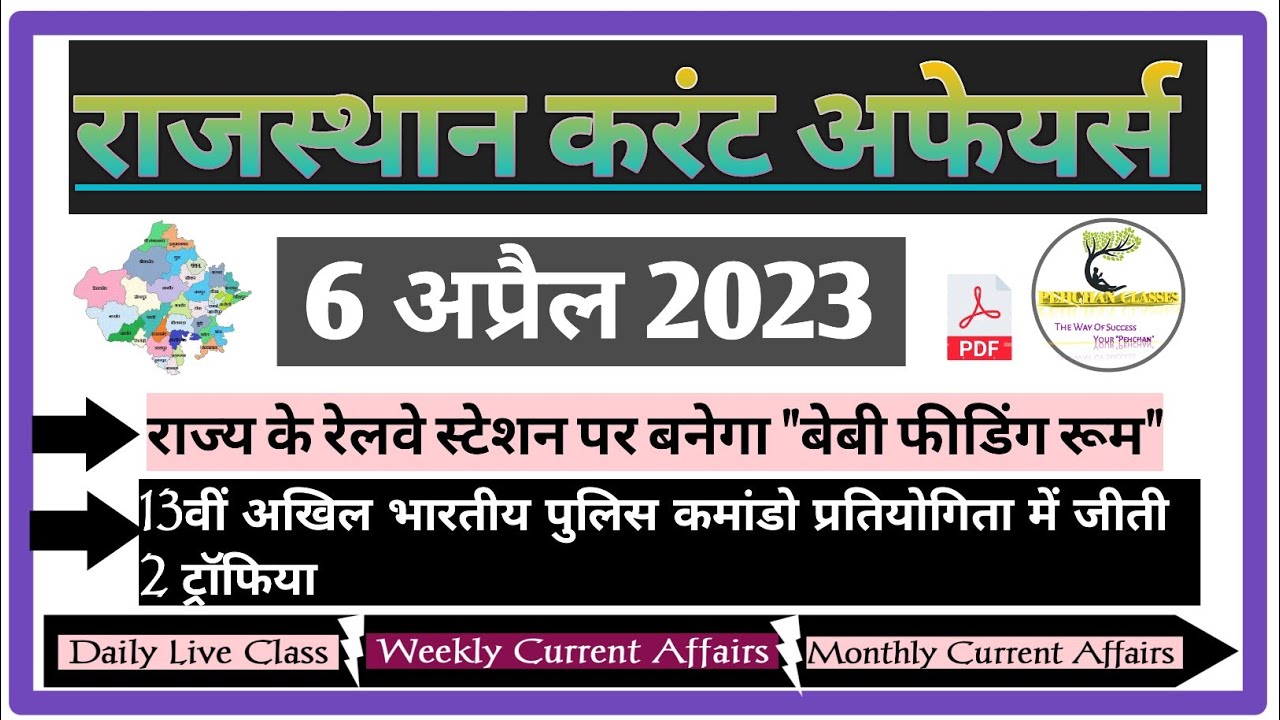 6 अप्रैल 2023 Rajasthan Current Affairs In Hindi । RPSC RSMSSB PATWAR ...