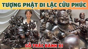 Tượng Phật Di Lặc cửu Phúc gỗ Trắc đánh Xi cao cấp