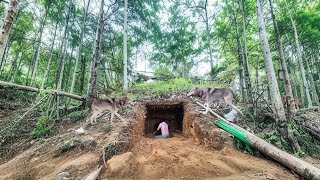 Girl digs a shelter and survives alone in the forest |  part 1