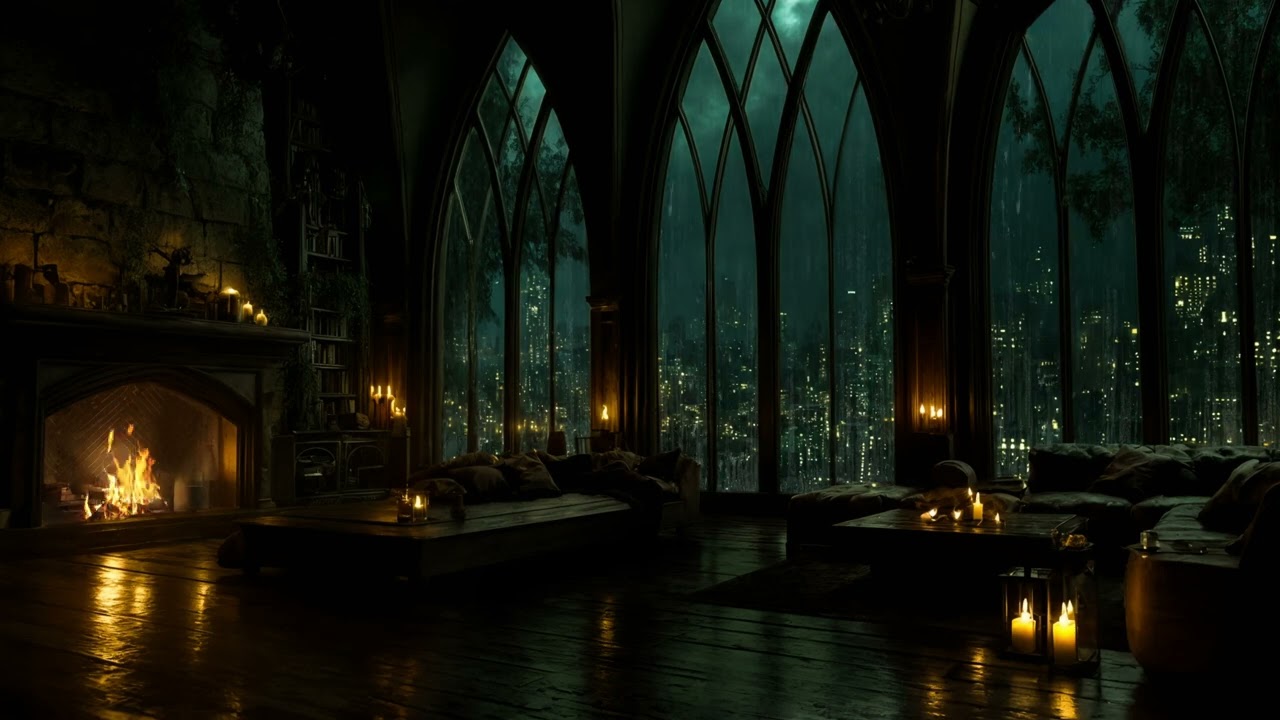 No Ads | Rainy Castle Sleep Hypnosis 🏰🌧️ | Cozy Fireplace Ambience to Cure Insomnia Fast