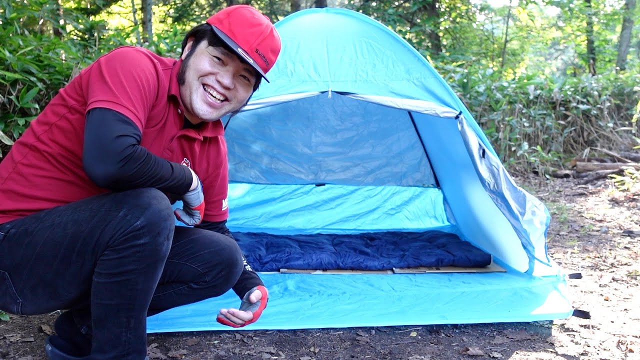 Solo camping and fishing with cheap equipment purchased at a