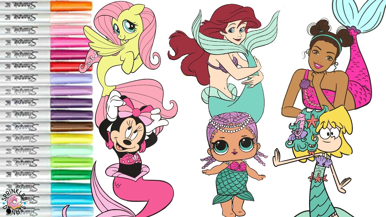 Coloring Book Compilation for Kids Mermaids Barbie Disney Princess LOL Surprise My Little Pony