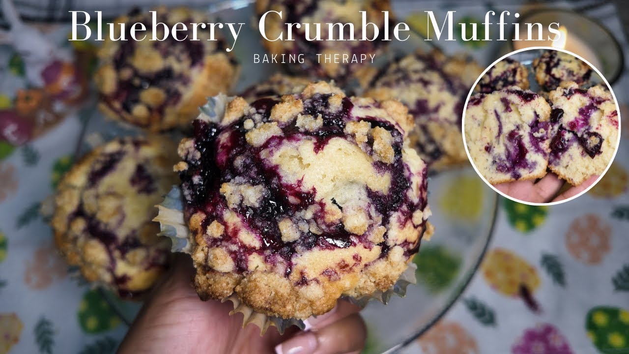 Bakery Style Blueberry Crumble Muffins | Baking Therapy 🤍