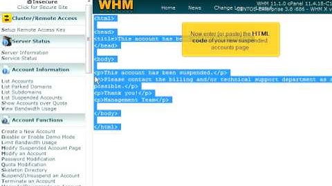 Hostsary.com Video Tutorial for WHM - How to modify a suspended accounts page  in WHM?