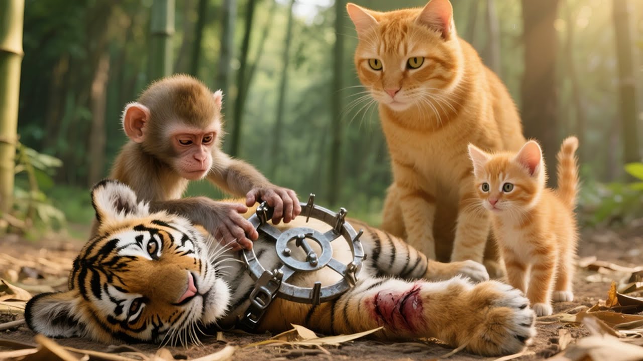 🐯 Mama Cat and the Baby Monkey Rescue the Trapped Tiger Cub | Cat Videos | Cute Cat | Funny Cat