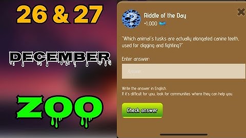 Zoo riddle of the day 26 & 27 December | Riddle of the day Zoo today | riddle of the day zoo | #zoo