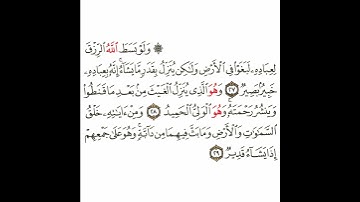سورة الشورى 11 القسم الحادي عشر تكرار كيفي من .. ولو بسط الله الرزق لعباده .. إلى .. على كل شيء قدير