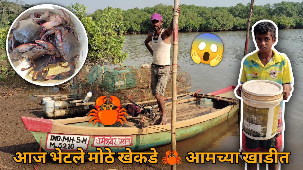 आज भेटले मोठे खेकडे || चिंबोरी 🦀 आमच्या खाडीत 😱 traditional crab catching 