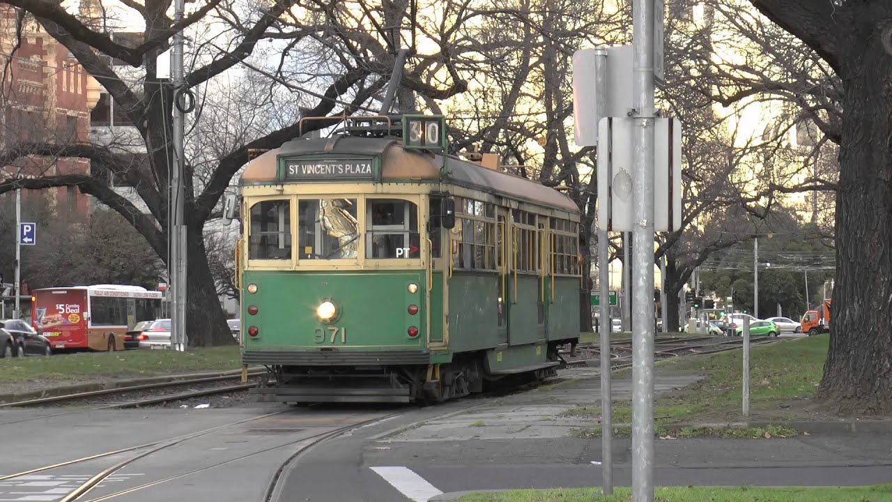 Melbourne Trams St Vincents Plaza Melbourne July 2014 W Class Tram B2 Class Tram