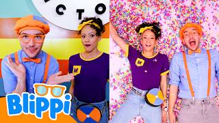 blippi meekah explore rainbow color factory
