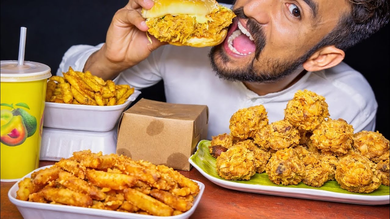 ASMR MUKBANG HOT WINGS 🍗 FRENCH FRIES 🍟 & ZINGER BURGER 🍔 (MUKBANG) |AMSR JERRY 