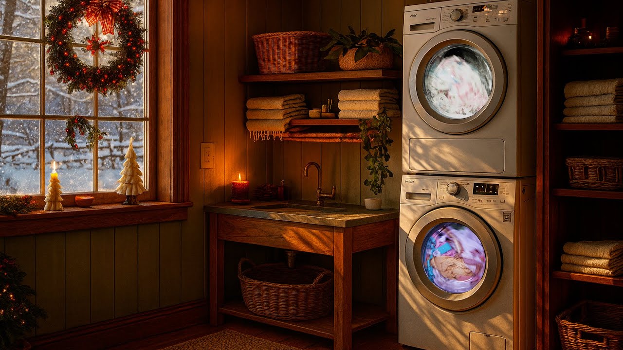 Cozy Winter Laundry Ambience | Christmas Washing Sounds, Warm Home ...