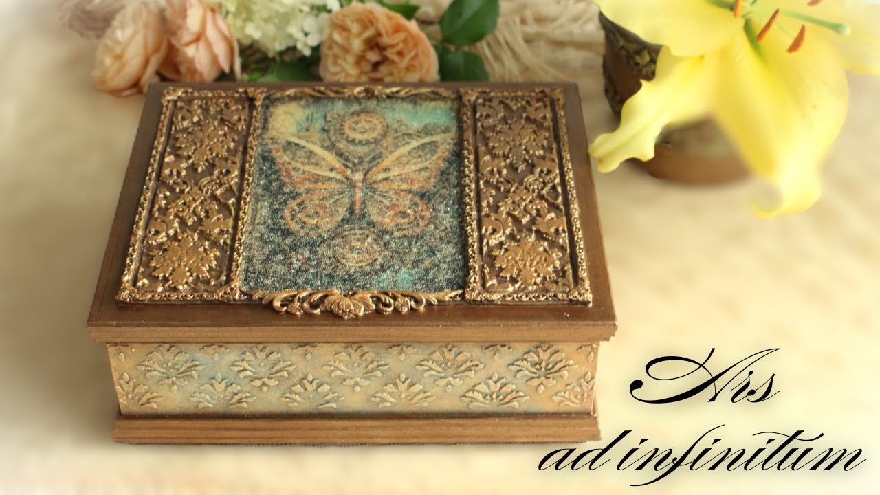 Szkatułka retro z motylem. / Retro box with a butterfly. Decoupage. Tutorial.