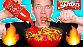 WEIRD Food Combinations People LOVE!!! *HOT SAUCE \& SKITTLES* Eating Funky \& Gross DIY Foods Candy