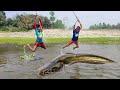 Best Small Boy Jumping Fishing Technique In River🖤Traditional 2 Small Boy Catching Big Fish In River