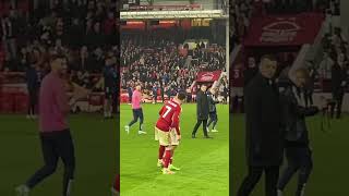 VAR FARCE: Neco Williams shows Morgan Gibbs-White how he was ‘fouled’ after #NFFC’s win over #WHUFC