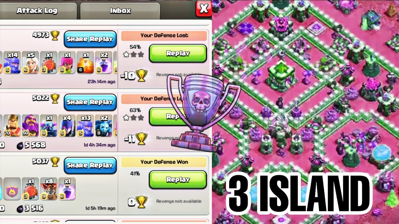 TH13 BEST LEGEND LEAGUE TROPHY BASE WITH REPLAYS | TH13 3 ISLAND TROPHY BASE 2020 - Clash with kvn