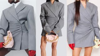 How to draft this structured double breasted blazer dress with side pleats | step by step tutorial |