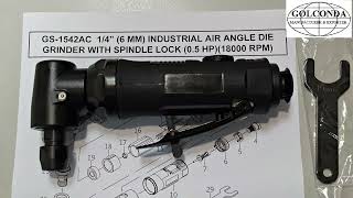 GS-1542AC 1/4” (6 MM) INDUSTRIAL AIR ANGLE DIE GRINDER WITH SPINDLE LOCK (0.5 HP)(18000 RPM) GS-1542AC 1/4” (6 MM) INDUSTRIAL AIR ANGLE DIE GRINDER WITH SPINDLE LOCK (0.5 HP)(18000 RPM)