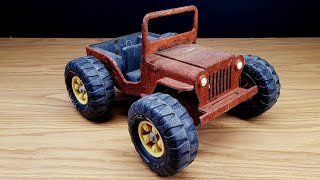 Restore Vintage Rusty Tonka Truck Jeep || Kong Restoration DIY Bring Tonka Truck Jeep Back To Life