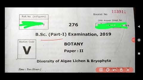 Botany Paper 2nd Diversity of Algae Lichen & Bryophyta BSC 1st yr 2020 previous years objective qn.